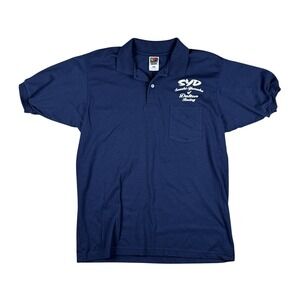Vintage SYD Motorcycle Racing Polo Shirt Men's Size Large Fruit of the Loom Navy